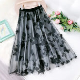 Butterfly Embroidered Women Skirts Long Mesh A-Line Tutu Skirt 2023 New Heavy Work Fairy Tulle Skirts for Women Faldas Saias